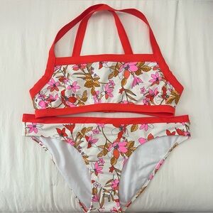 Floral Bikini Set with Red Trim